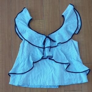 J. Crew JCrew Striped Ruffle Blouse Off Shoulder Top Bow Front Flowy Sz Size 10